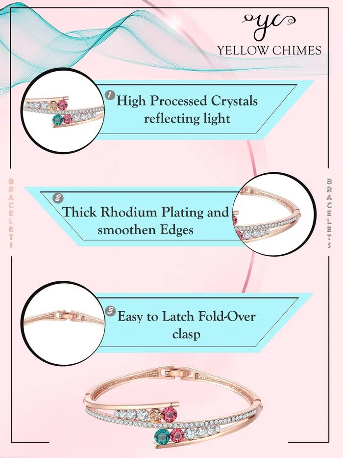 Yellow Chimes Earrings Yellow Chimes Women Crystal Bracelets Rose Gold Plated Bracelets for Women Multi Color Crystals Bracelet For Woman Birthday Gift for Girls Women Anniversary Gift for Wife