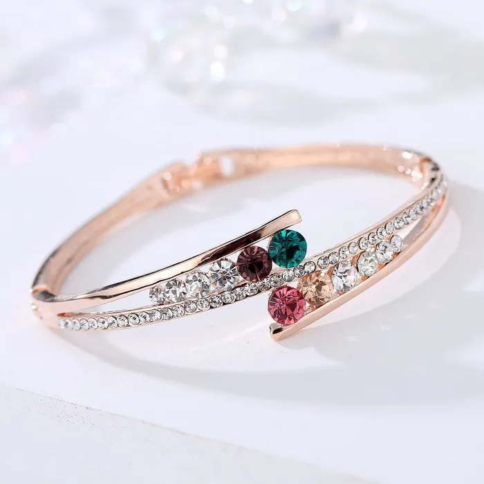 Yellow Chimes Earrings Yellow Chimes Women Crystal Bracelets Rose Gold Plated Bracelets for Women Multi Color Crystals Bracelet For Woman Birthday Gift for Girls Women Anniversary Gift for Wife