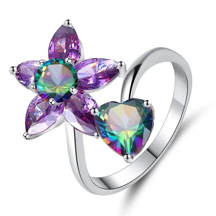 Yellow Chimes Elegant A5 Grade Floral Love Heart Purple Crystal Rhodium Plated Proposal Ring for Women Girls Yellow Chimes Earrings Yellow Chimes Elegant A5 Grade Floral Love Heart Purple Crystal Rhodium Plated Proposal Ring for Women Girls Yellow Chimes Earrings