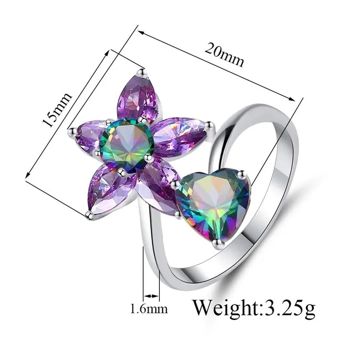Yellow Chimes Elegant A5 Grade Floral Love Heart Purple Crystal Rhodium Plated Proposal Ring for Women Girls Yellow Chimes Earrings