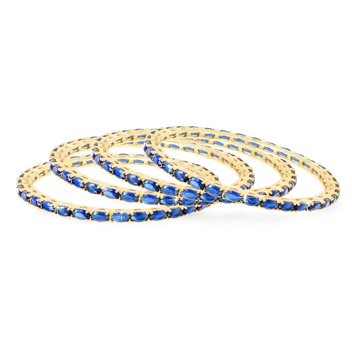 Yellow Chimes Elegant Sapphire Blue ADAmerican Diamond Studded 18k Gold Plated 4 PCs Handcrafted Bangles Set for Women Girls 28 Yellow Chimes Necklaces