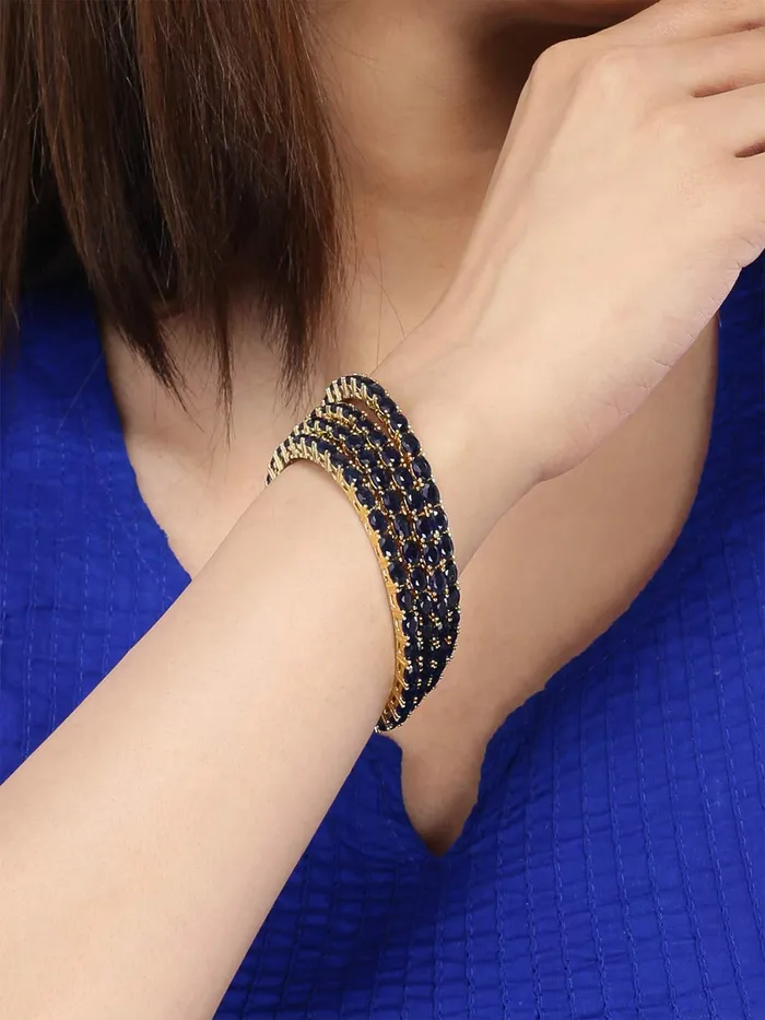 Yellow Chimes Elegant Sapphire Blue ADAmerican Diamond Studded 18k Gold Plated 4 PCs Handcrafted Bangles Set for Women Girls 28 Yellow Chimes Necklaces
