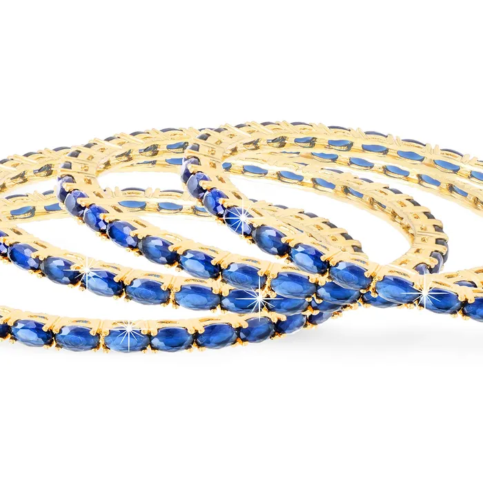 Yellow Chimes Elegant Sapphire Blue ADAmerican Diamond Studded 18k Gold Plated 4 PCs Handcrafted Bangles Set for Women Girls 28 Yellow Chimes Necklaces