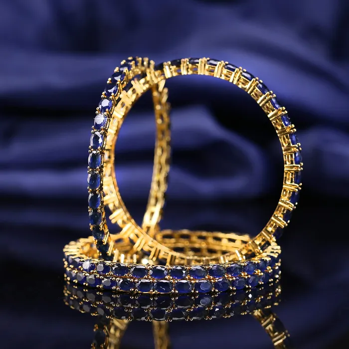 Yellow Chimes Elegant Sapphire Blue ADAmerican Diamond Studded 18k Gold Plated 4 PCs Handcrafted Bangles Set for Women Girls 28 Yellow Chimes Necklaces