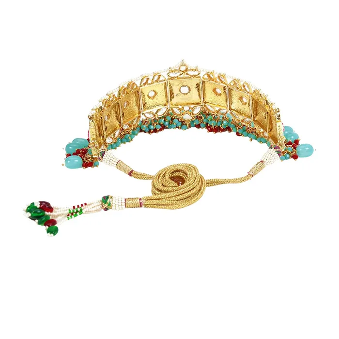 Yellow Chimes Ethnic Gold Plated Studded Kundan Beads Flower Design Jewellery Set Multicolour Meenakari Choker Necklace Set for Women and Girls Design 1 Yellow Chimes PreStyled Sets