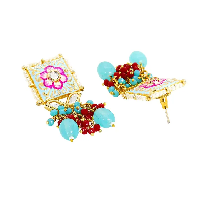 Yellow Chimes Ethnic Gold Plated Studded Kundan Beads Flower Design Jewellery Set Multicolour Meenakari Choker Necklace Set for Women and Girls Design 1 Yellow Chimes PreStyled Sets