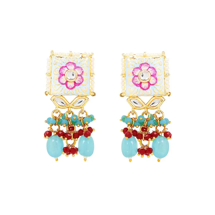 Yellow Chimes Ethnic Gold Plated Studded Kundan Beads Flower Design Jewellery Set Multicolour Meenakari Choker Necklace Set for Women and Girls Design 1 Yellow Chimes PreStyled Sets