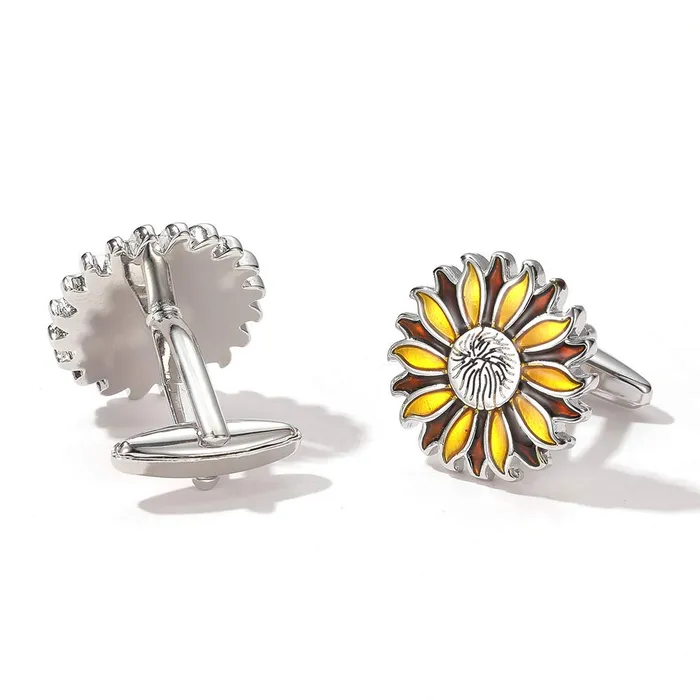 Yellow Chimes Exclusive Collection Stainless Steel Sunflower Designer Cuff Links for Men Yellow Chimes Earrings