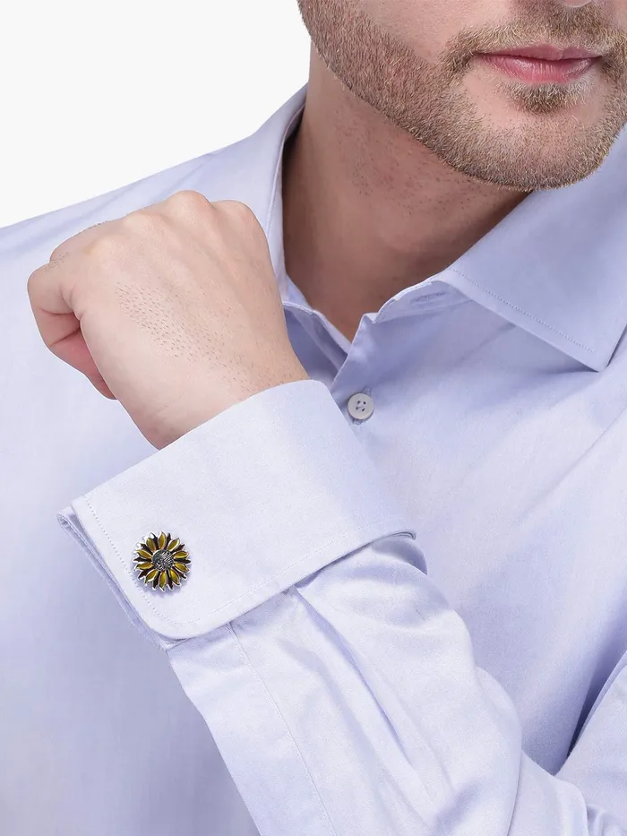 Yellow Chimes Exclusive Collection Stainless Steel Sunflower Designer Cuff Links for Men Yellow Chimes Earrings
