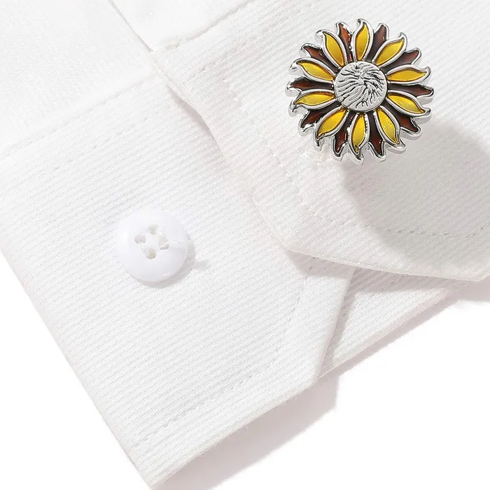 Yellow Chimes Exclusive Collection Stainless Steel Sunflower Designer Cuff Links for Men Yellow Chimes Earrings