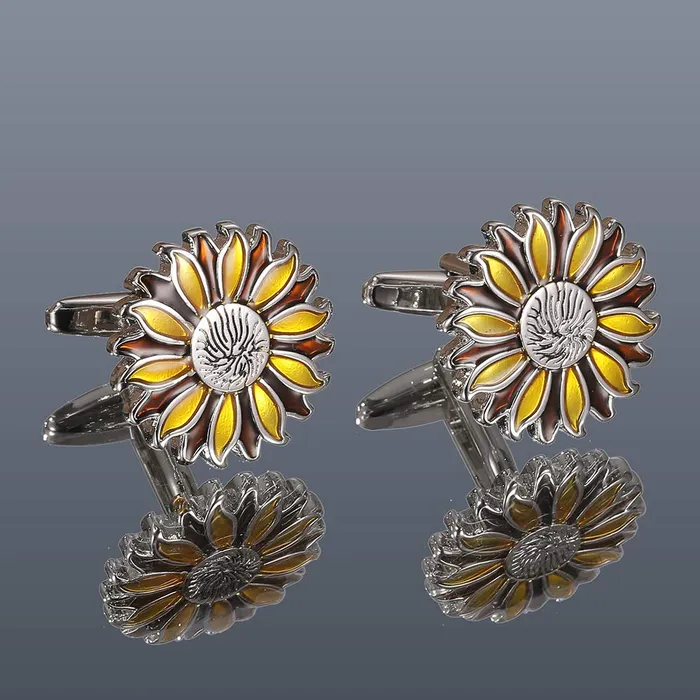 Yellow Chimes Exclusive Collection Stainless Steel Sunflower Designer Cuff Links for Men Yellow Chimes Earrings