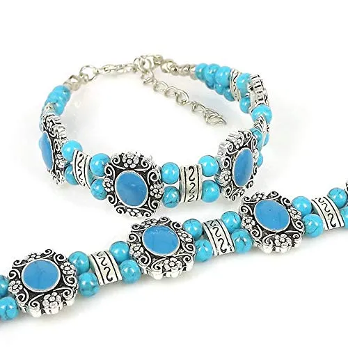 Yellow Chimes Exclusive German Silver Oxidized Turquoise Beads Antique Bracelets For Women and Girls Yellow Chimes Necklaces