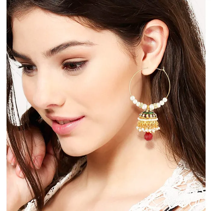 Yellow Chimes Exclusive Traditional Meenkari Moti Work Hoops Jhumki Earrings for Women and Girls Yellow Chimes Earrings