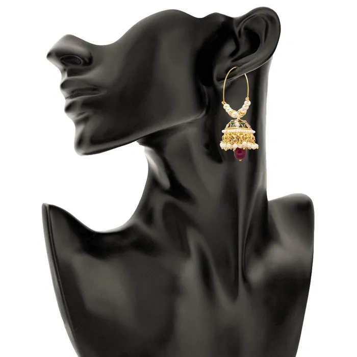 Yellow Chimes Exclusive Traditional Meenkari Moti Work Hoops Jhumki Earrings for Women and Girls Yellow Chimes Earrings