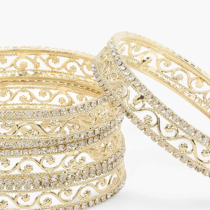 Yellow Chimes Gold Plated Crystal Studded Designer Traditional 4 Pcs Bangles Set for Women and Girls 26 Yellow Chimes Bracelets