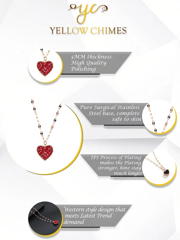 Yellow Chimes Heart Pendant for Women Statement Style Rose Gold Plated Black Red Heart Chain Pendant Necklace for Women and Girls Yellow Chimes Necklaces