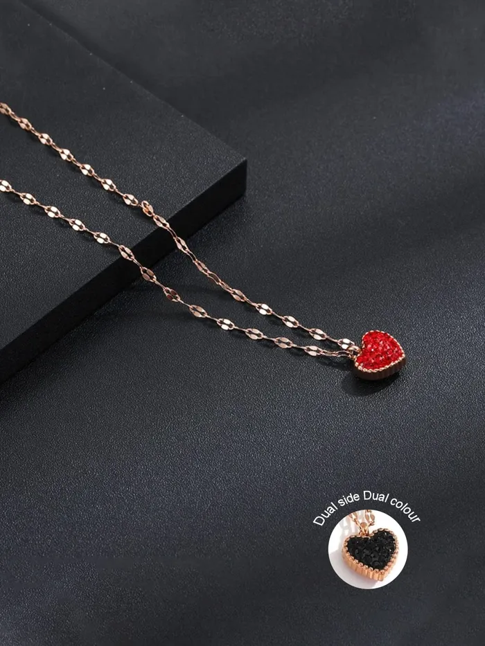 Yellow Chimes Heart Pendant for Women Statement Style Rose Gold Plated Black Red Heart Chain Pendant Necklace for Women and Girls Yellow Chimes Necklaces
