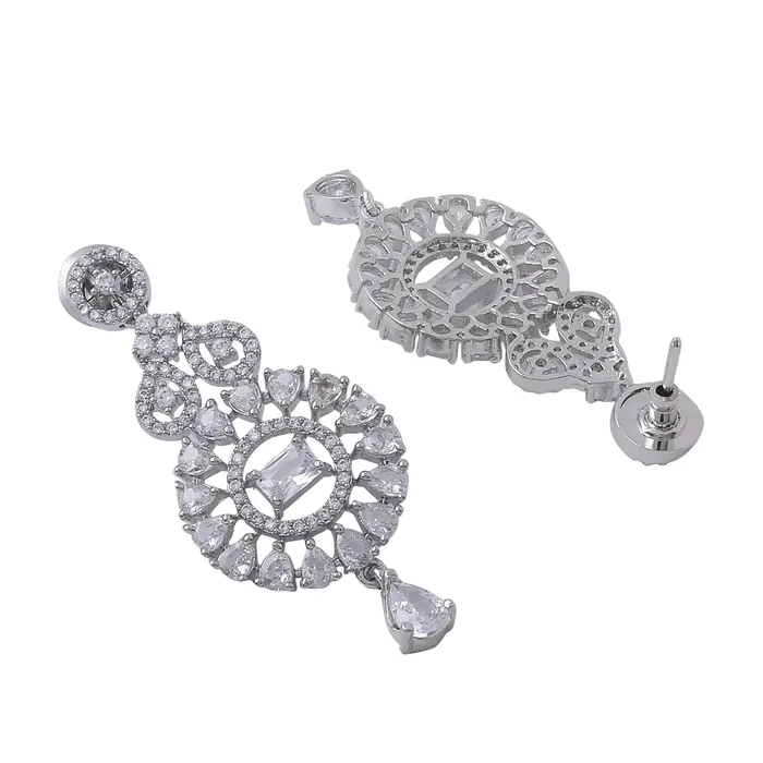 Yellow Chimes Jewellery Set for Women and Girls American Diamond Jewellery Set Silver Tone Drop Designed White AD Necklace Set Birthday Gift for girls and women Anniversary Gift for Wife Yellow Chimes Necklaces