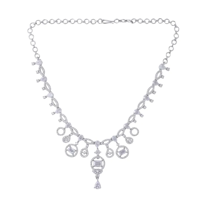 Yellow Chimes Jewellery Set for Women and Girls American Diamond Jewellery Set Silver Tone Drop Designed White AD Necklace Set Birthday Gift for girls and women Anniversary Gift for Wife Yellow Chimes Necklaces