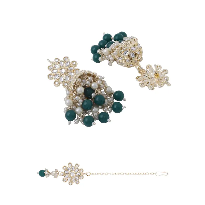 Yellow Chimes Jewellery Set for Women and Girls Kundan Necklace Set Gold Plated Kundan Studded Green Beads Drop Necklace Set Birthday Gift for girls and women Anniversary Gift for Wife Yellow Chimes Necklaces