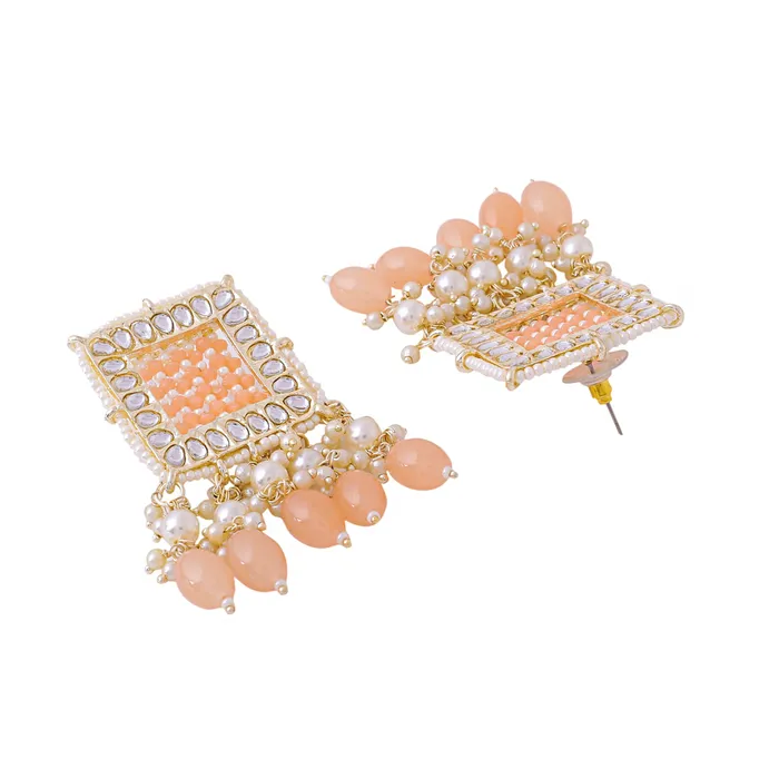 Yellow Chimes Jewellery Set for Women and Girls Kundan Necklace Set Gold Plated Peach Beads Drop Kundan Choker Necklace Set Birthday Gift for girls and women Anniversary Gift for Wife Yellow Chimes Necklaces