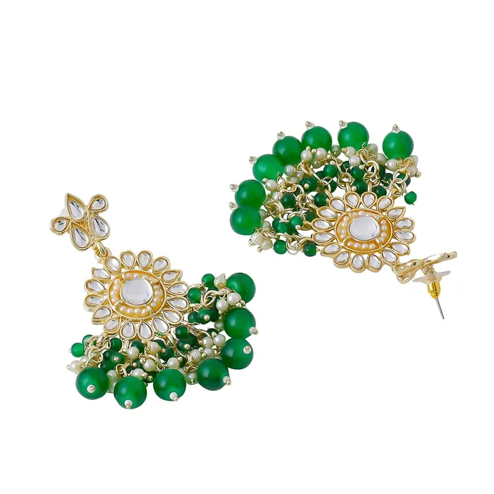 Yellow Chimes Jewellery Set for Women and Girls Traditional Kundan Necklaces Set Gold Plated Green Beads Drop Kundan Set Birthday Gift for girls and women Anniversary Gift for Wife Yellow Chimes Bracelets