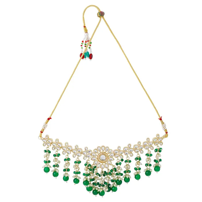 Yellow Chimes Jewellery Set for Women and Girls Traditional Kundan Necklaces Set Gold Plated Green Beads Drop Kundan Set Birthday Gift for girls and women Anniversary Gift for Wife Yellow Chimes Bracelets