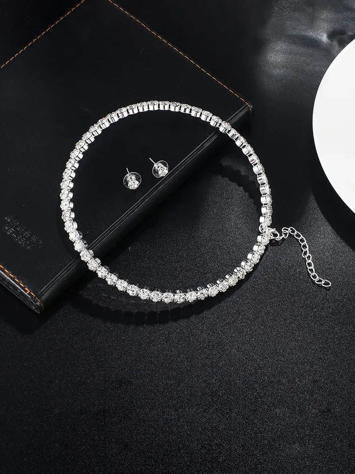 Yellow Chimes Jewellery Set for Women and Girls White Crystal Jewellery Set for Women Silver ToneCrystal Choker Necklace Set Birthday Gift for girls and women Anniversary Gift for Wife Yellow Chimes Necklaces