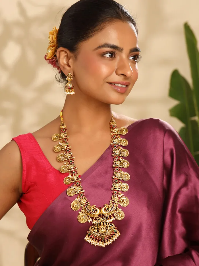 Yellow Chimes Jewellery Set For Women Ethnic Gold Plated Long Necklace Set for Women Traditional Temple Jewellery Sets For Girls Birthday Gift for Girls Women Anniversary Gift for Wife Yellow Chimes Earrings