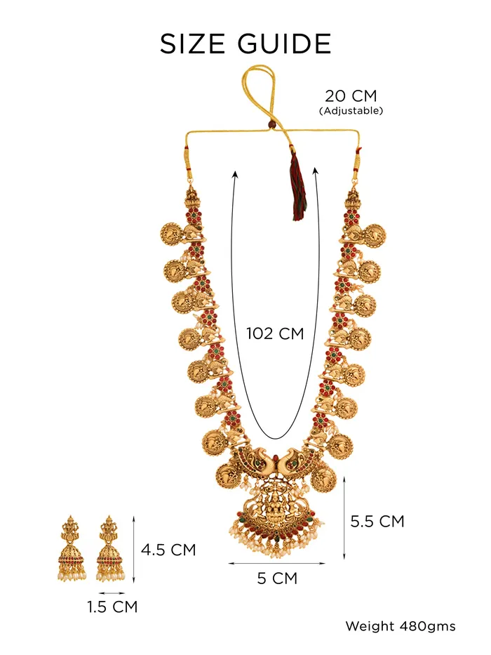 Yellow Chimes Jewellery Set For Women Ethnic Gold Plated Long Necklace Set for Women Traditional Temple Jewellery Sets For Girls Birthday Gift for Girls Women Anniversary Gift for Wife Yellow Chimes Earrings