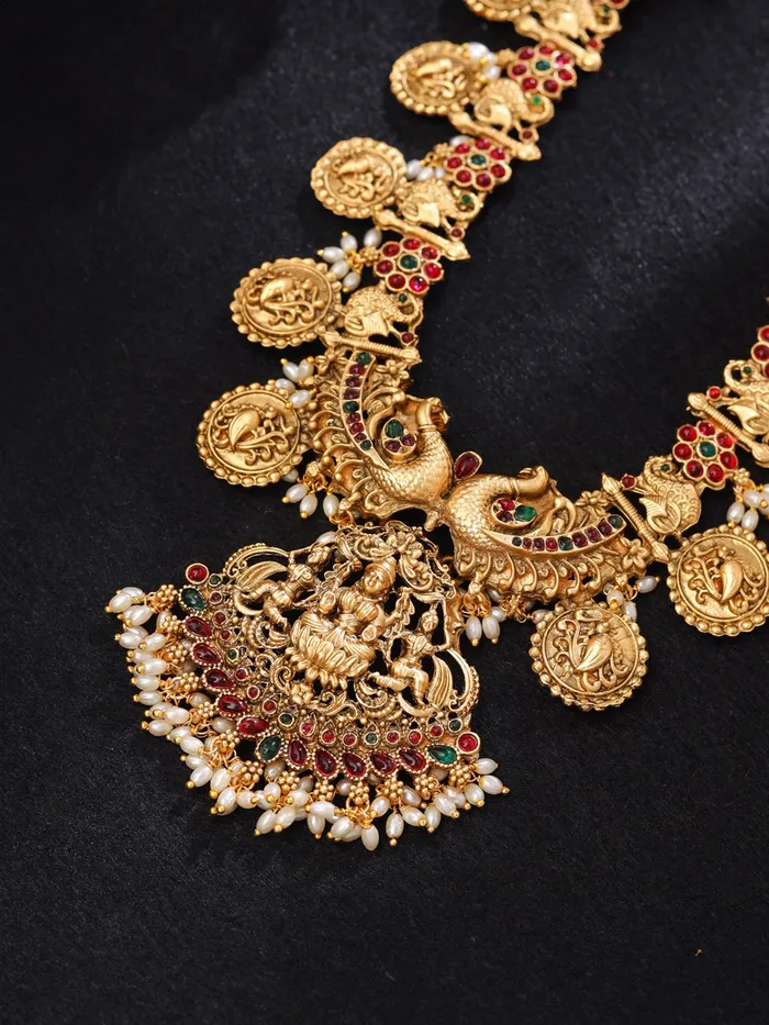 Yellow Chimes Jewellery Set For Women Ethnic Gold Plated Long Necklace Set for Women Traditional Temple Jewellery Sets For Girls Birthday Gift for Girls Women Anniversary Gift for Wife Yellow Chimes Earrings