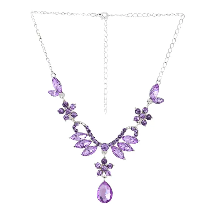 Yellow Chimes Jewellery Set For Women Floral Crystal Studded Silver Toned Designed Necklace Set For Women and Girls Yellow Chimes Earrings