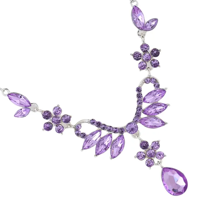 Yellow Chimes Jewellery Set For Women Floral Crystal Studded Silver Toned Designed Necklace Set For Women and Girls Yellow Chimes Earrings