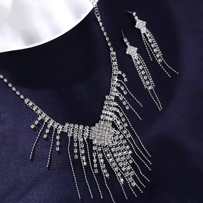 Yellow Chimes Jewellery Set For Women Silver Toned Drop Chain Designed Necklace Set With Earring For Women and Girls Yellow Chimes Earrings