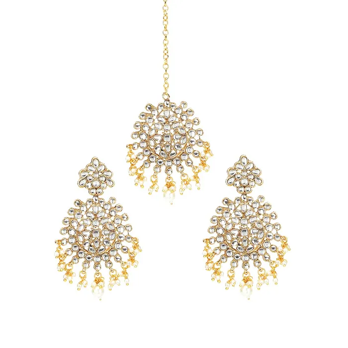 Yellow Chimes Kundan Jewellery Set for Women Gold Plated Kundan Earrings White Pearl Dangler Earrings With Maangtikka Set for Women and Girls Yellow Chimes Earrings Yellow Chimes Kundan Jewellery Set for Women Gold Plated Kundan Earrings White Pearl Dangler Earrings With Maangtikka Set for Women and Girls Yellow Chimes Earrings