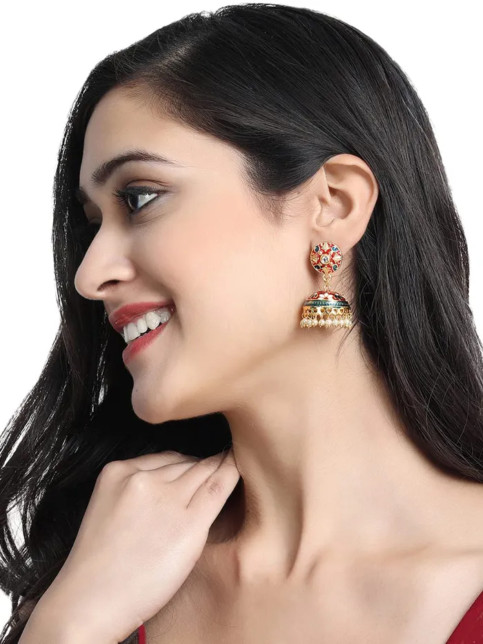 Yellow Chimes Meenakari Earrings for women Meenakari Handcrafted Jaipur Rajasthani Style Traditional Gold Plated JhumkaJhumki Earrings for Women and Girls ME 7 Yellow Chimes Earrings