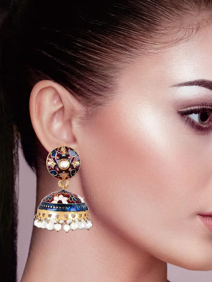Yellow Chimes Meenakari Earrings for women Meenakari Handcrafted Jaipur Rajasthani Style Traditional Gold Plated JhumkaJhumki Earrings for Women and Girls ME 7 Yellow Chimes Earrings