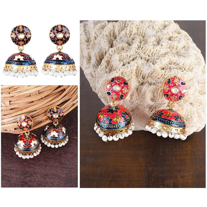 Yellow Chimes Meenakari Earrings for women Meenakari Handcrafted Jaipur Rajasthani Style Traditional Gold Plated JhumkaJhumki Earrings for Women and Girls ME 7 Yellow Chimes Earrings
