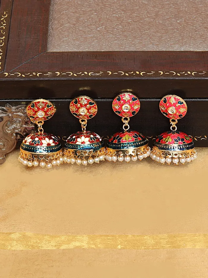 Yellow Chimes Meenakari Earrings for women Meenakari Handcrafted Jaipur Rajasthani Style Traditional Gold Plated JhumkaJhumki Earrings for Women and Girls ME 7 Yellow Chimes Earrings