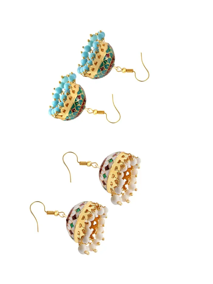 Yellow Chimes Meenakari Jumka Earrings with Ethnic Design Gold Plated Traditional Beads Combo of 2 pair for Women and Girls Yellow Chimes Bracelets