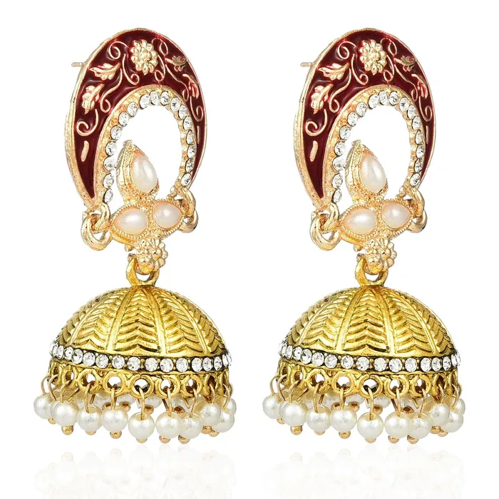 Yellow Chimes Meenakari Work Traditional Jhumka Fusion Chandbali Earrings for Women Girls Yellow Chimes Necklaces