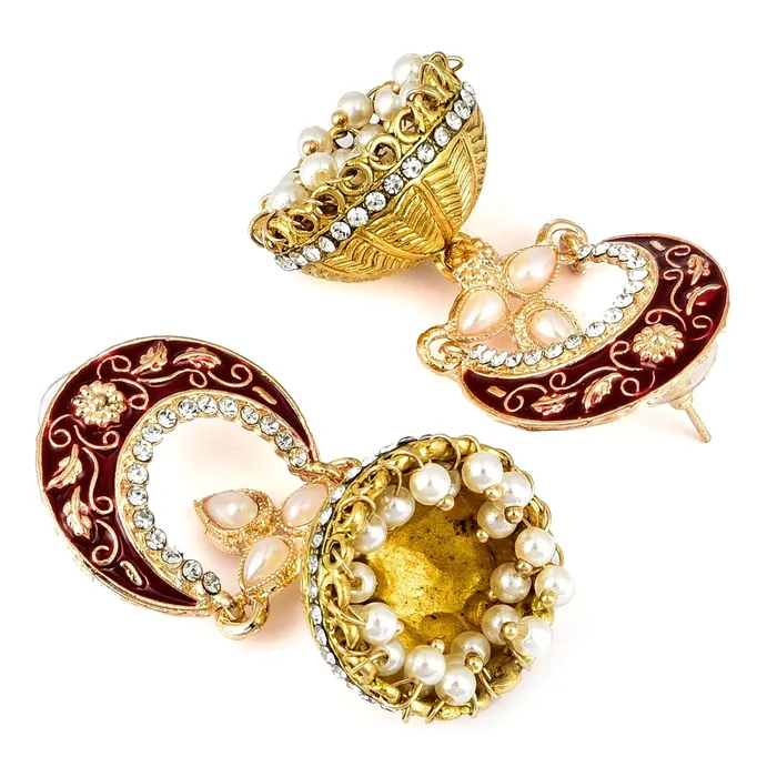 Yellow Chimes Meenakari Work Traditional Jhumka Fusion Chandbali Earrings for Women Girls Yellow Chimes Necklaces
