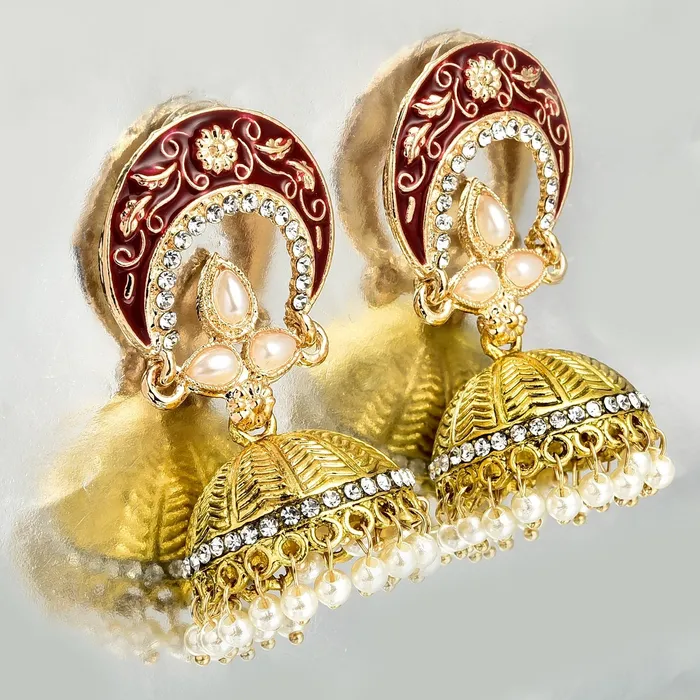 Yellow Chimes Meenakari Work Traditional Jhumka Fusion Chandbali Earrings for Women Girls Yellow Chimes Necklaces