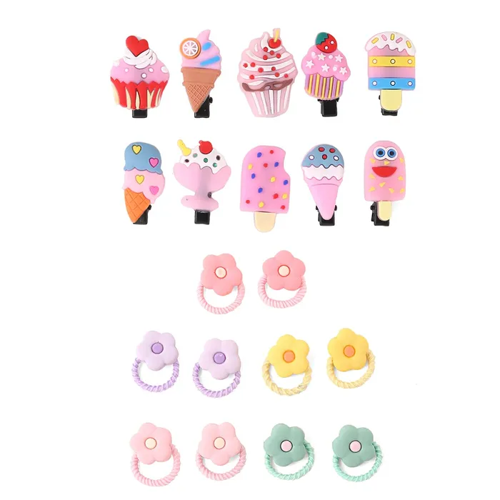 Yellow Chimes Melbees by Yellow Chimes Hair Clips Rubber Bands for Kids Multicolor Floral Icecream Shaped Rubberbands With Hairclips for Kids and Girls Hair Accessories for Girls and Kids Necklaces