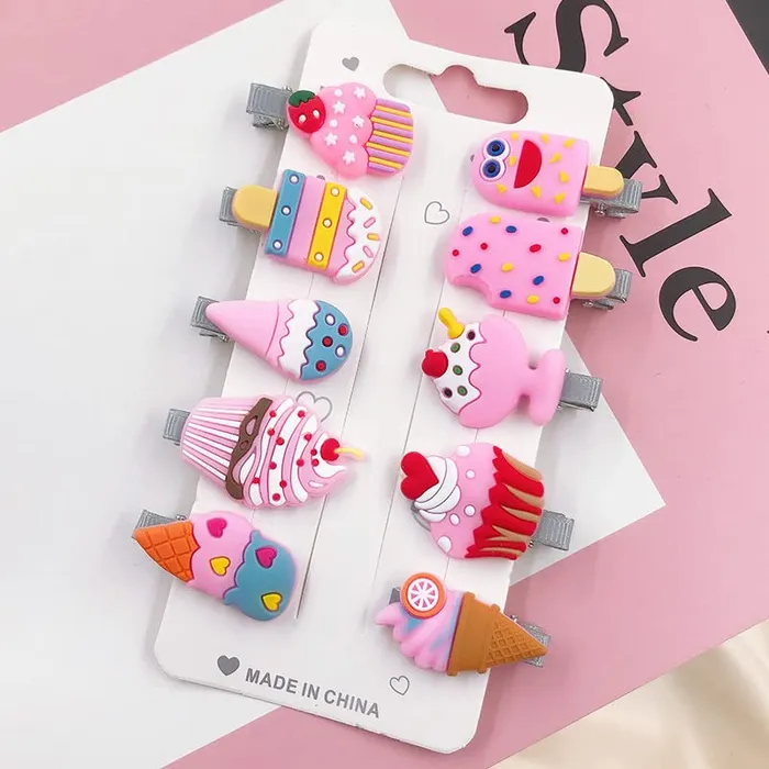 Yellow Chimes Melbees by Yellow Chimes Hair Clips Rubber Bands for Kids Multicolor Floral Icecream Shaped Rubberbands With Hairclips for Kids and Girls Hair Accessories for Girls and Kids Necklaces