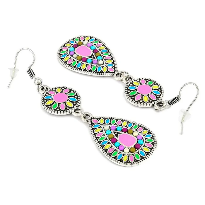 Yellow Chimes Modern Art Alloy Enamel Dangle Earring for Women Girls Yellow Chimes Necklaces