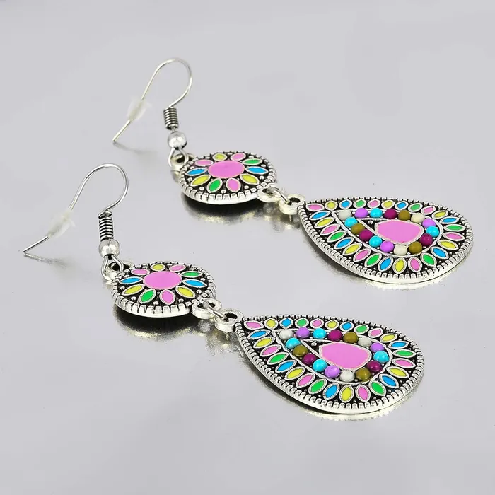Yellow Chimes Modern Art Alloy Enamel Dangle Earring for Women Girls Yellow Chimes Necklaces