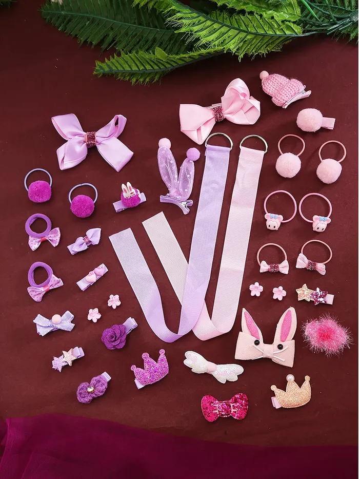 Yellow Chimes Necklaces Melbees By Yellow Chimes 36 Pcs Set of Hair Accessories for Kids with Hair Clips and Hair Band Assortment Gift Set for Kids Girls Pack of 36 Purple Pink Medium YCHASETKD007BNDL
