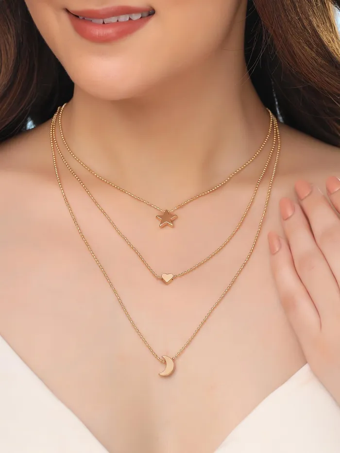 Yellow Chimes Necklaces Multi Layered Chain Necklace Fashion Gold Plated Choker with Moon Heart Star One Size Gold