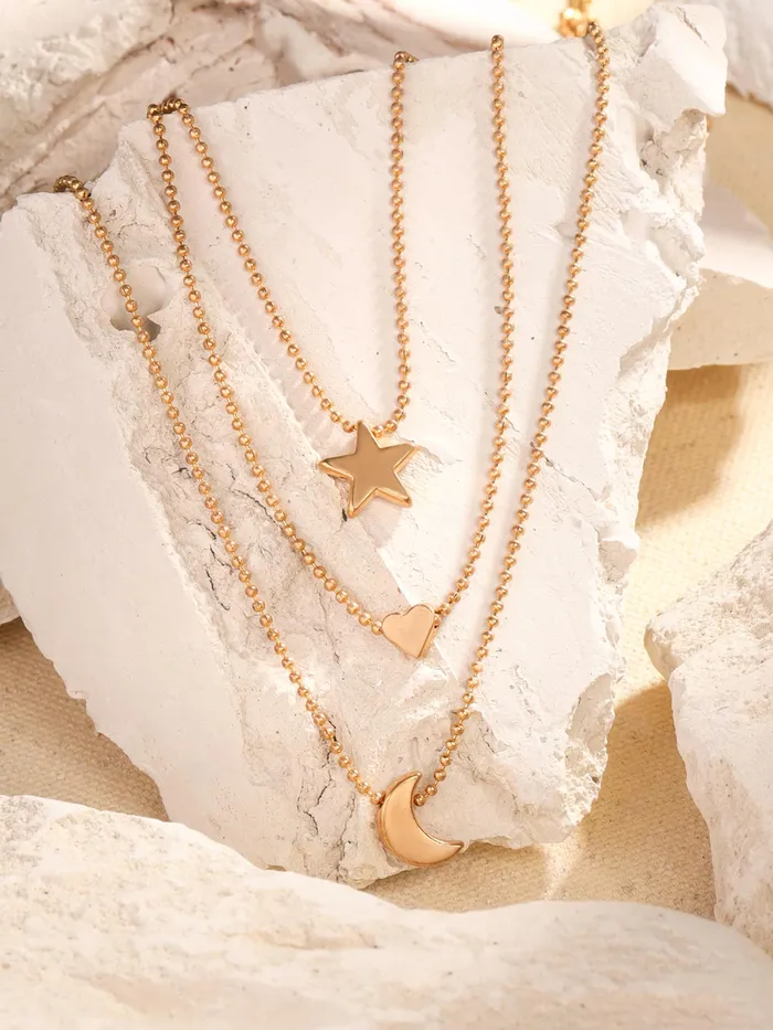 Yellow Chimes Necklaces Multi Layered Chain Necklace Fashion Gold Plated Choker with Moon Heart Star One Size Gold